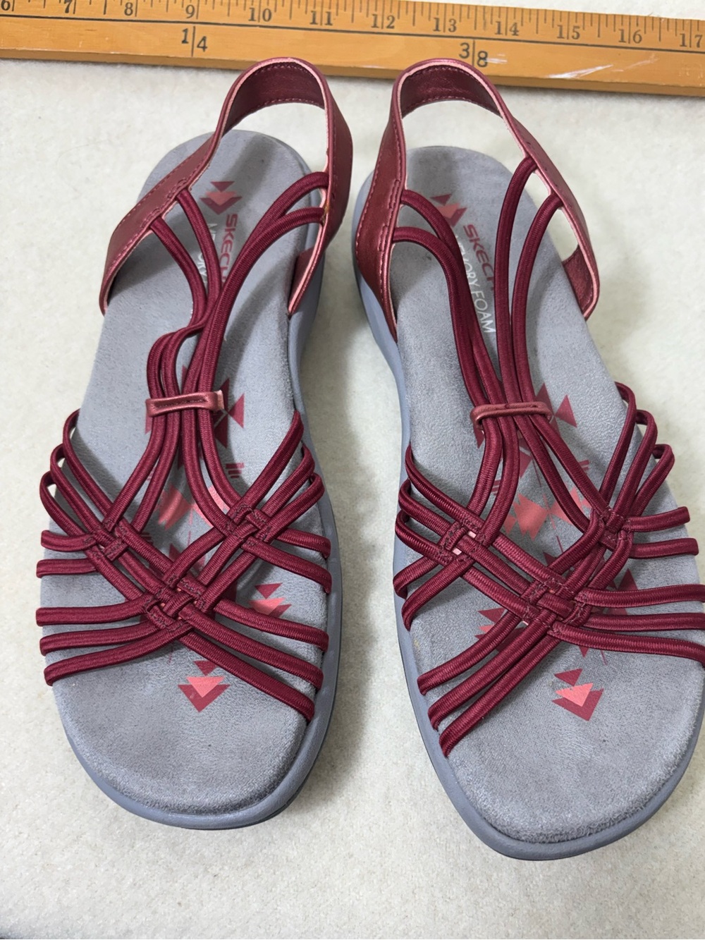 Skechers Women’s Memory Foam Strappy Sandals – Burgundy/Gray – Size 7